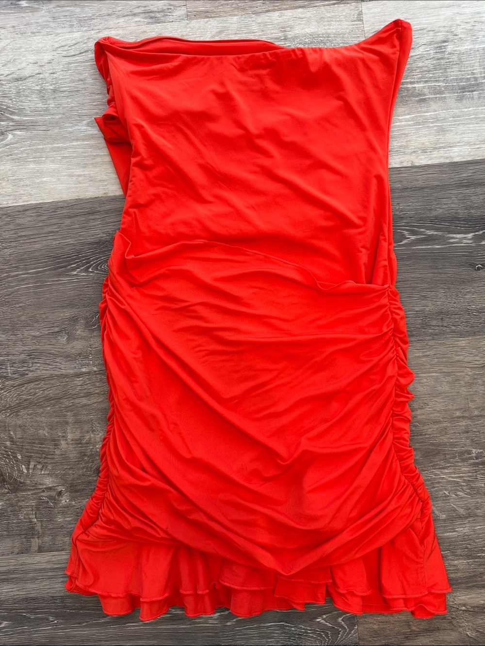 Oh Polly Ruched Mini Dress in Vibrant Red-Orange - Picture 6 of 9